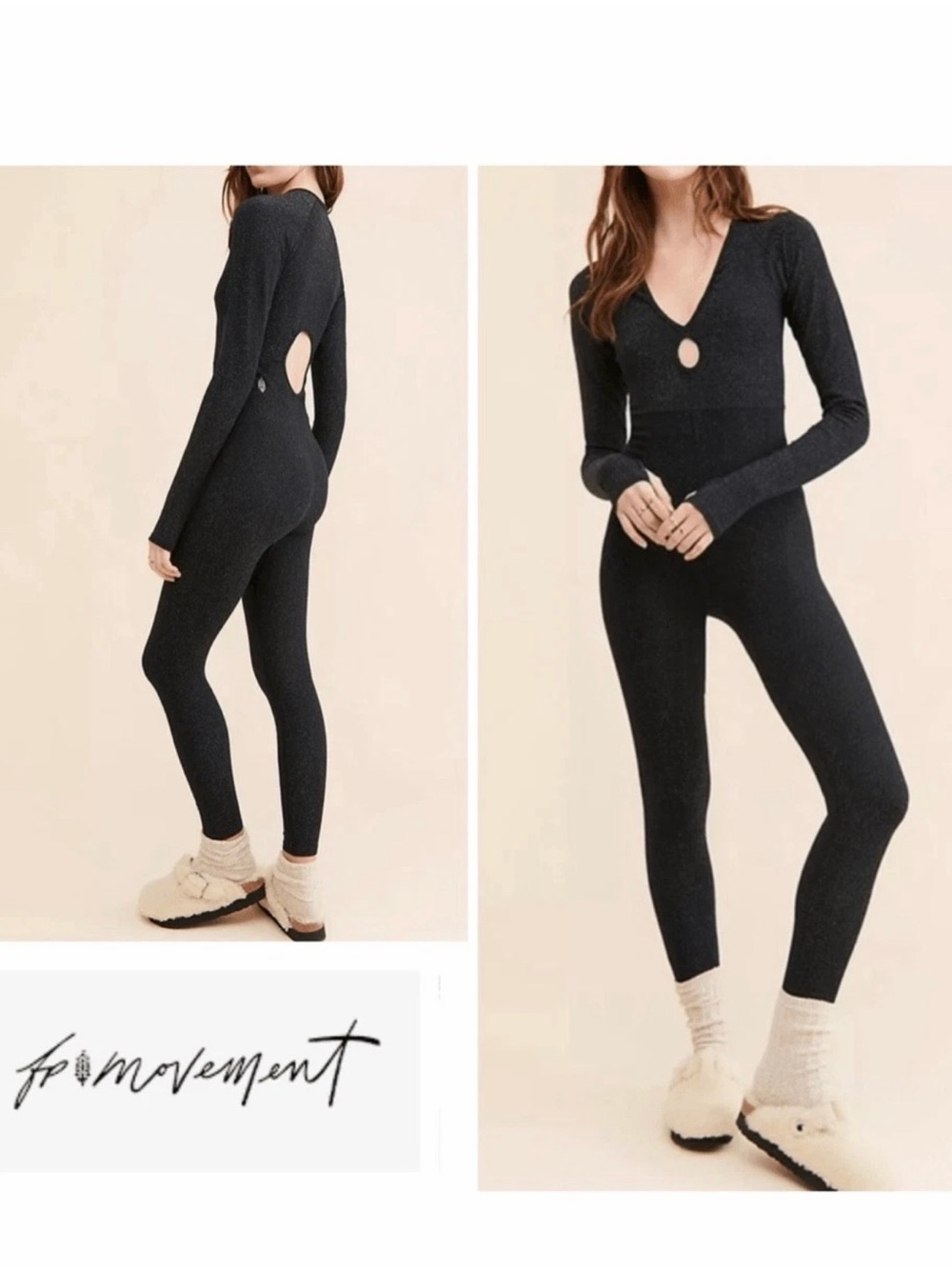 NWT Free People Movement Flash Forward One-Piece, Black Sparkle, Size XS/S